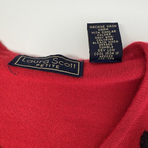 VTG Laura Scott Red Embroidered Cardigan & Tank One Piece Sweater Sz L Petite - Picture 8 of 8